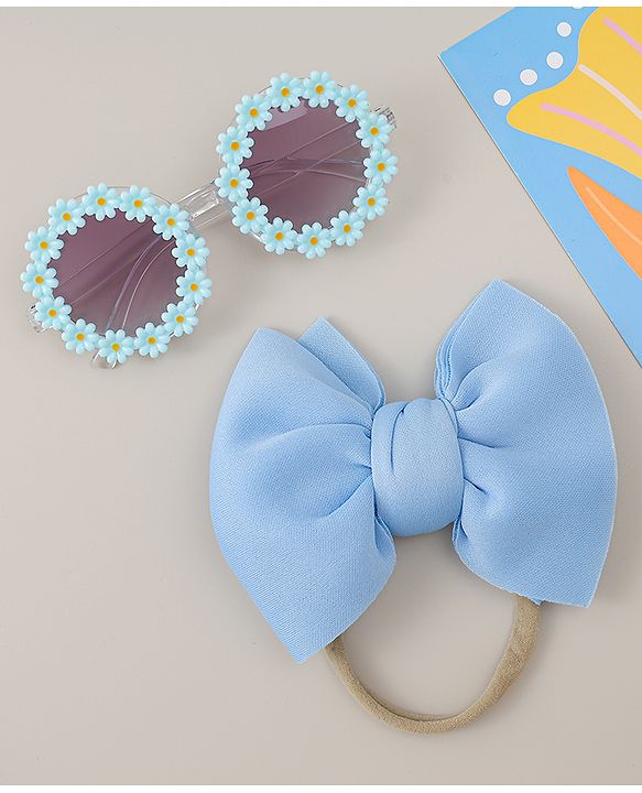 Babyhug Headband & Sunglasses With Bow & Floral Applique Combo Set- Pink