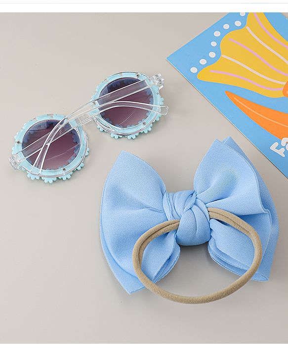 Babyhug Headband & Sunglasses With Bow & Floral Applique Combo Set- Pink
