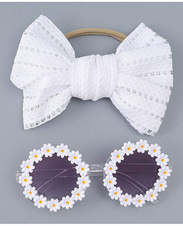 Babyhug Headband & Sunglasses With Bow & Floral Applique Combo Set- Pink