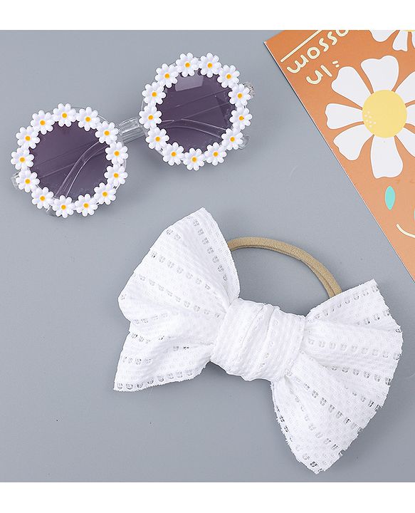 Babyhug Headband & Sunglasses With Bow & Floral Applique Combo Set- Pink