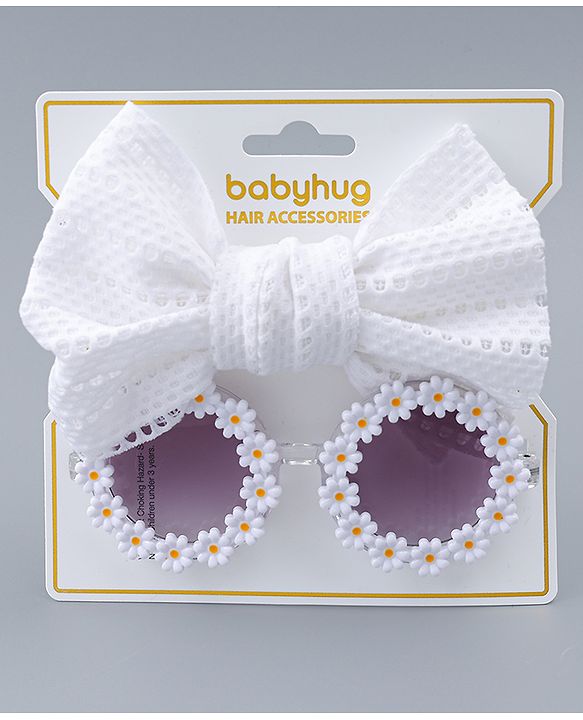 Babyhug Headband & Sunglasses With Bow & Floral Applique Combo Set- Pink