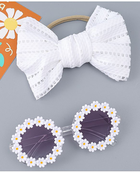 Babyhug Headband & Sunglasses With Bow & Floral Applique Combo Set- Pink