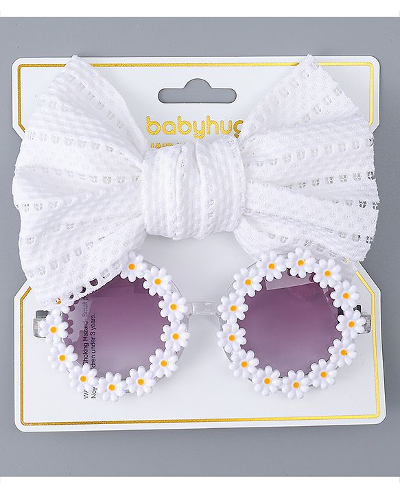 Babyhug Headband & Sunglasses With Bow & Floral Applique Combo Set- Pink