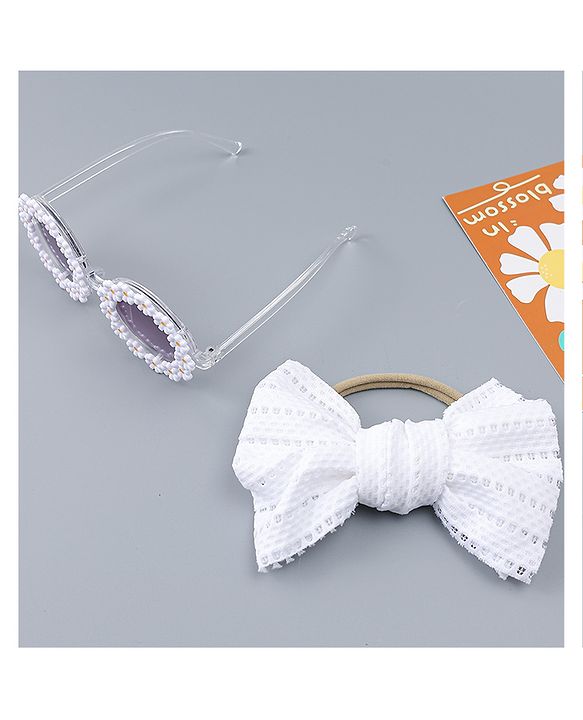 Babyhug Headband & Sunglasses With Bow & Floral Applique Combo Set- Pink