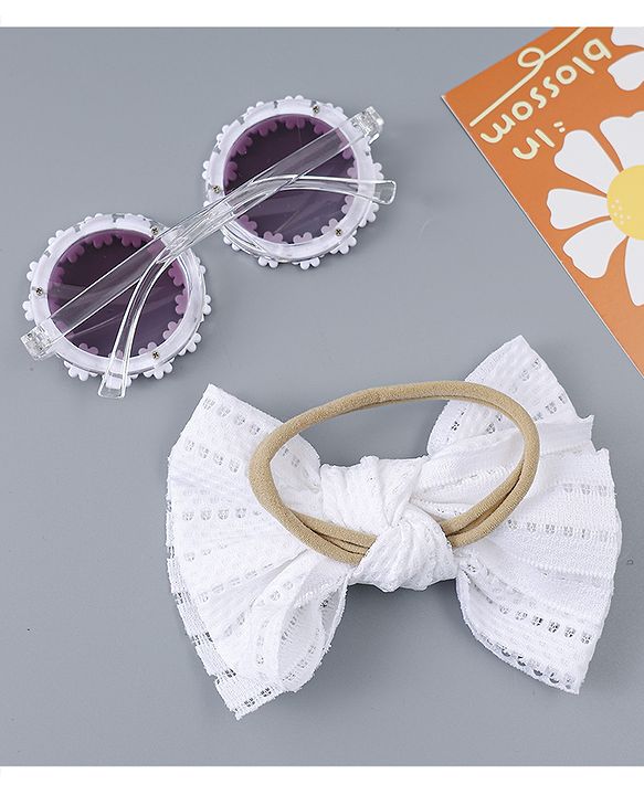 Babyhug Headband & Sunglasses With Bow & Floral Applique Combo Set- Pink