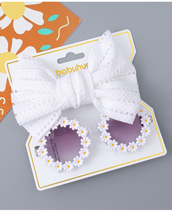 Babyhug Headband & Sunglasses With Bow & Floral Applique Combo Set- Pink