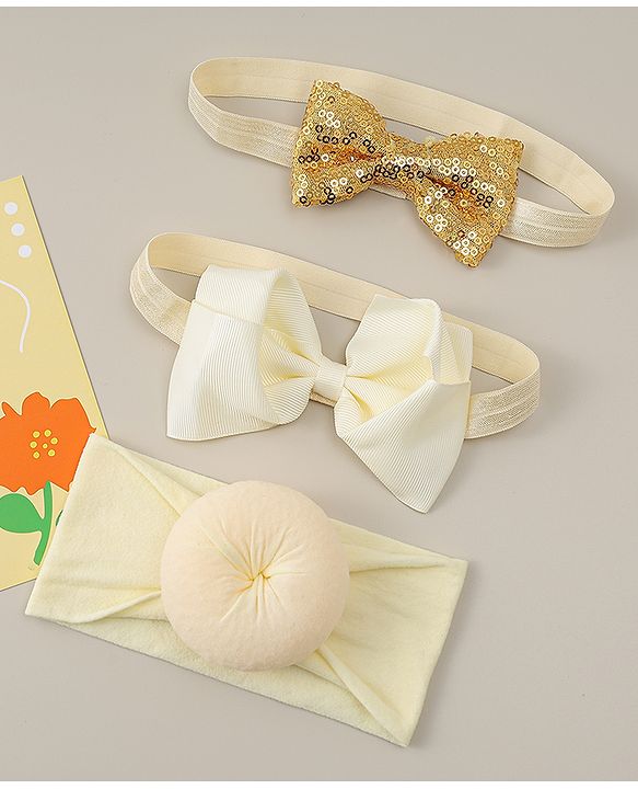 Babyhug Headbands With Bow Applique Pack of 3 - Beige