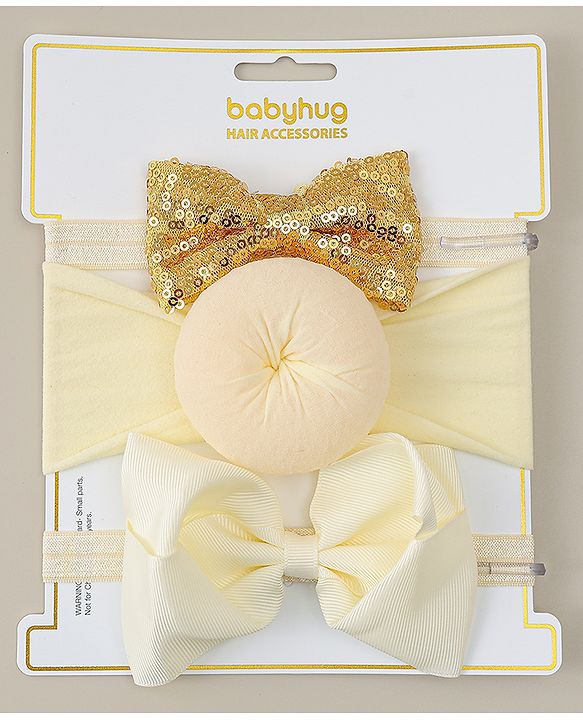 Babyhug Headbands With Bow Applique Pack of 3 - Beige