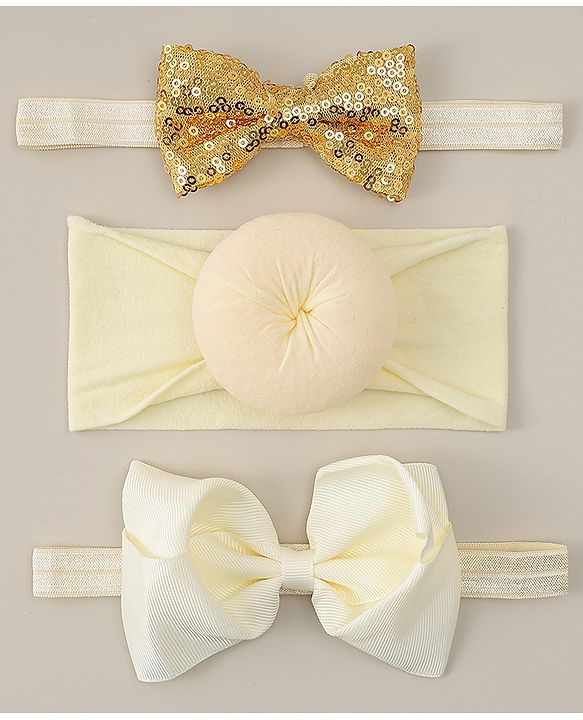 Babyhug Headbands With Bow Applique Pack of 3 - Beige