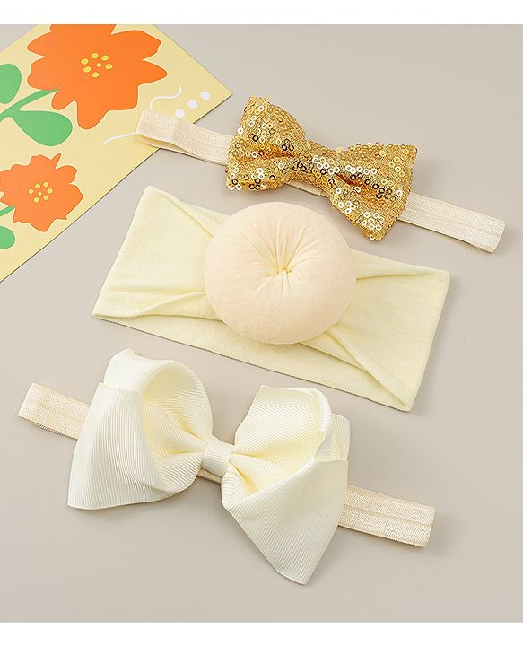Babyhug Headbands With Bow Applique Pack of 3 - Beige