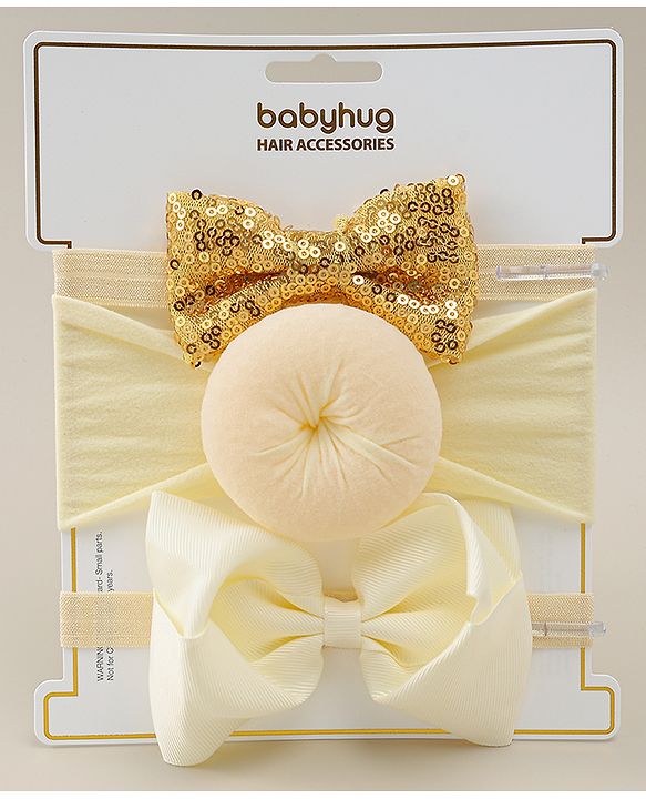 Babyhug Headbands With Bow Applique Pack of 3 - Beige