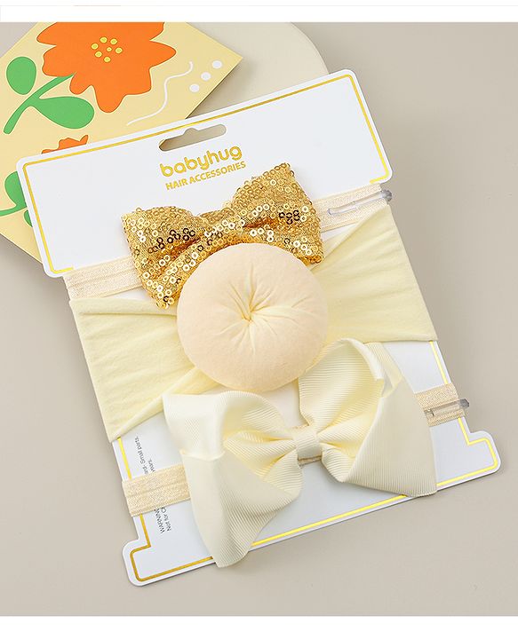 Babyhug Headbands With Bow Applique Pack of 3 - Beige
