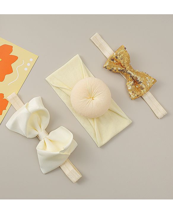 Babyhug Headbands With Bow Applique Pack of 3 - Beige