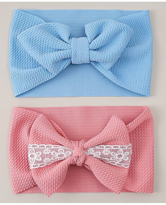 Babyhug Headband with Bow Applique Pack of 2 - Blue & Pink