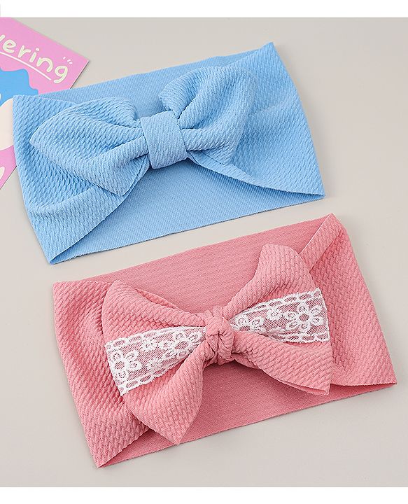 Babyhug Headband with Bow Applique Pack of 2 - Blue & Pink