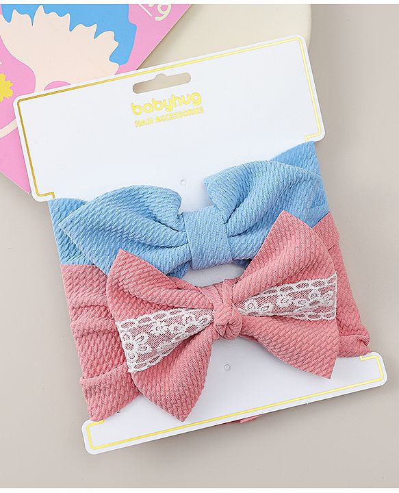 Babyhug Headband with Bow Applique Pack of 2 - Blue & Pink