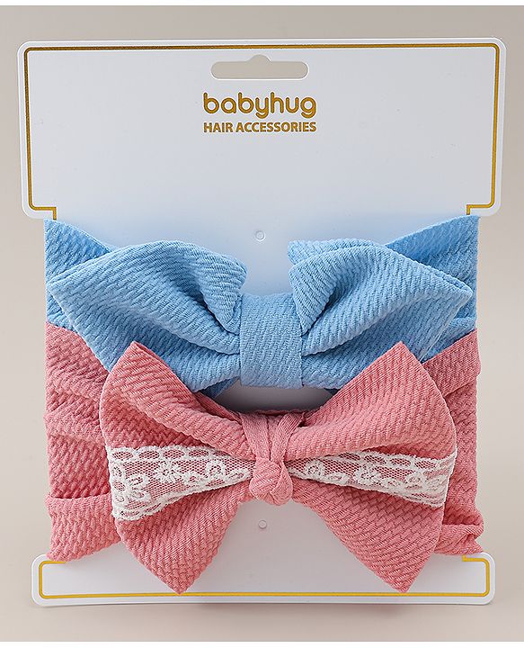 Babyhug Headband with Bow Applique Pack of 2 - Blue & Pink