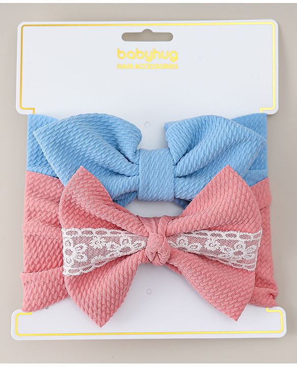 Babyhug Headband with Bow Applique Pack of 2 - Blue & Pink