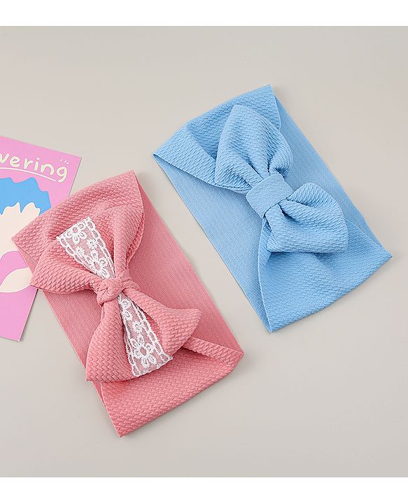 Babyhug Headband with Bow Applique Pack of 2 - Blue & Pink