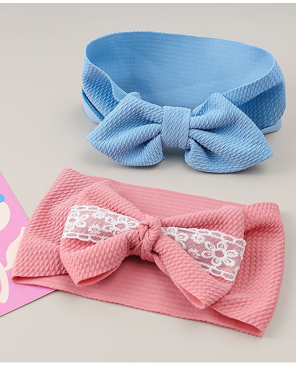 Babyhug Headband with Bow Applique Pack of 2 - Blue & Pink