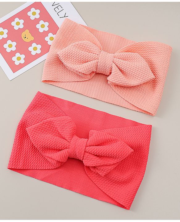 Babyhug Headband with Bow Applique Pack of 2 -  Pink & Red