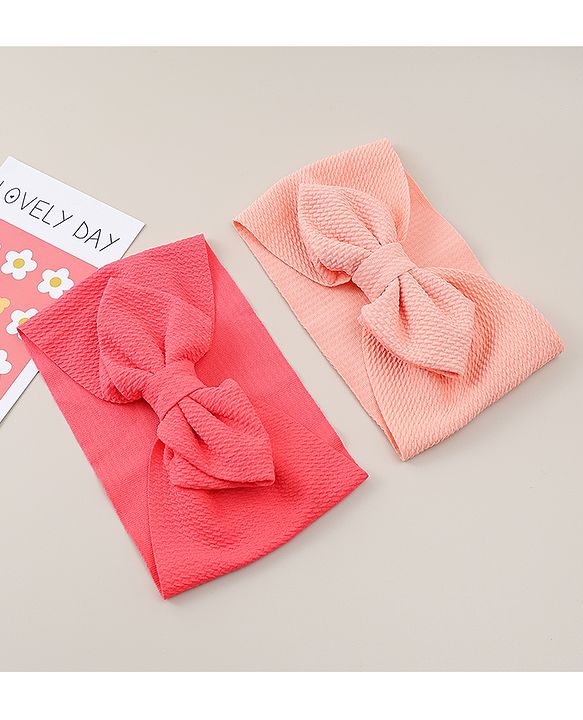 Babyhug Headband with Bow Applique Pack of 2 -  Pink & Red