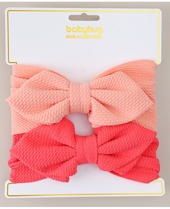 Babyhug Headband with Bow Applique Pack of 2 -  Pink & Red