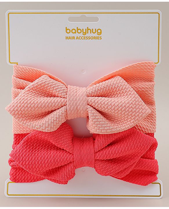 Babyhug Headband with Bow Applique Pack of 2 -  Pink & Red