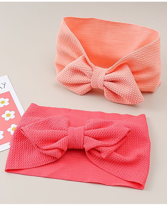 Babyhug Headband with Bow Applique Pack of 2 -  Pink & Red