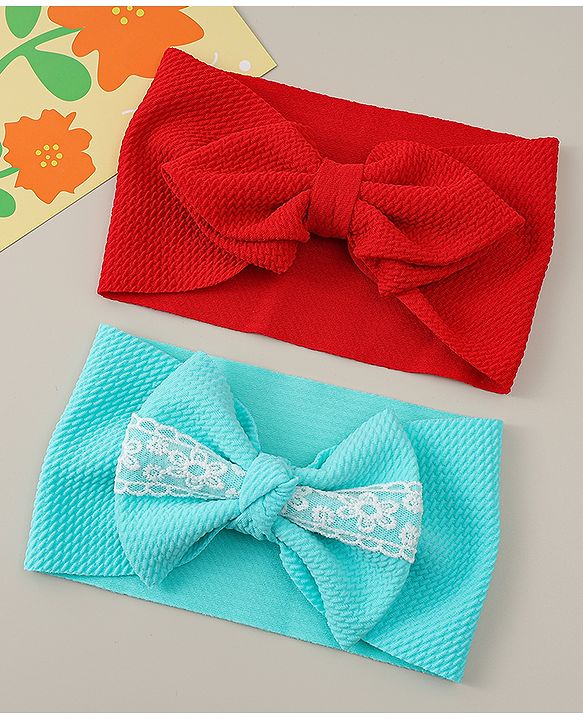 Babyhug Headbands with Bow Applique Pack of 2 - Red & Green