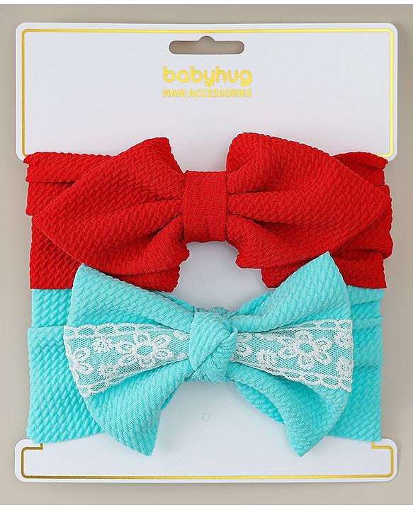 Babyhug Headbands with Bow Applique Pack of 2 - Red & Green