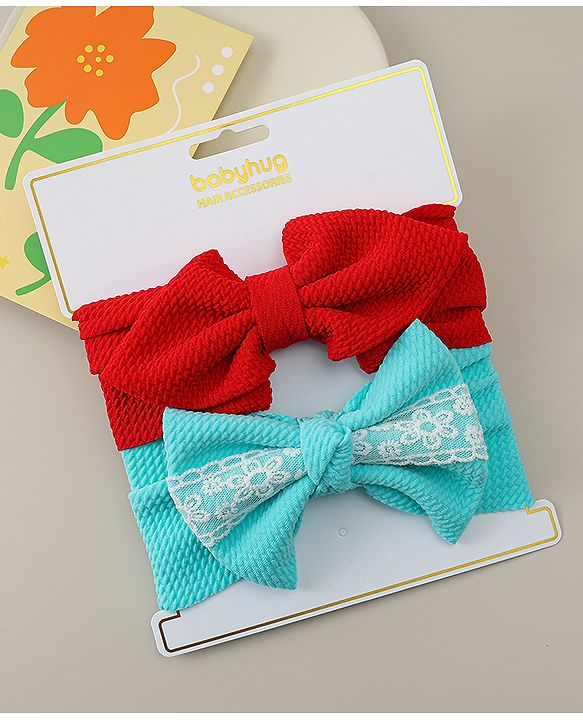 Babyhug Headbands with Bow Applique Pack of 2 - Red & Green