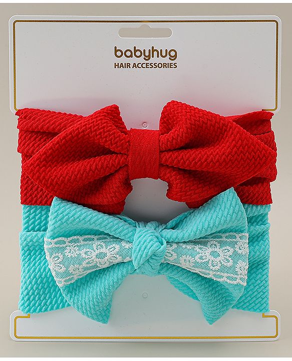 Babyhug Headbands with Bow Applique Pack of 2 - Red & Green