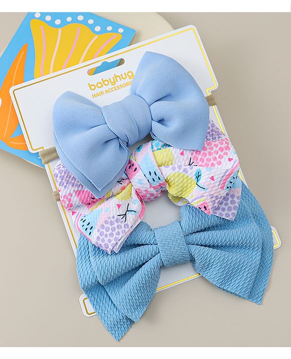 Babyhug Headband with Bow Applique Pack of 3 - Blue