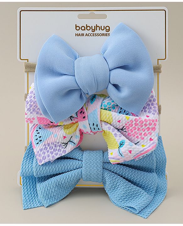 Babyhug Headband with Bow Applique Pack of 3 - Blue