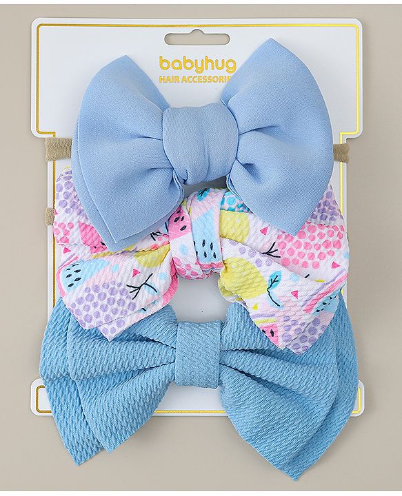Babyhug Headband with Bow Applique Pack of 3 - Blue