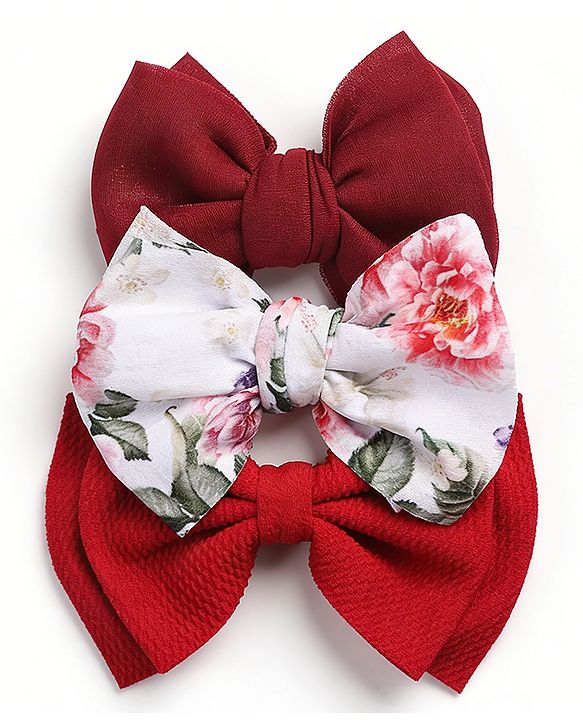 Babyhug Headbands With Bow Applique Pack of 3 - Red & White