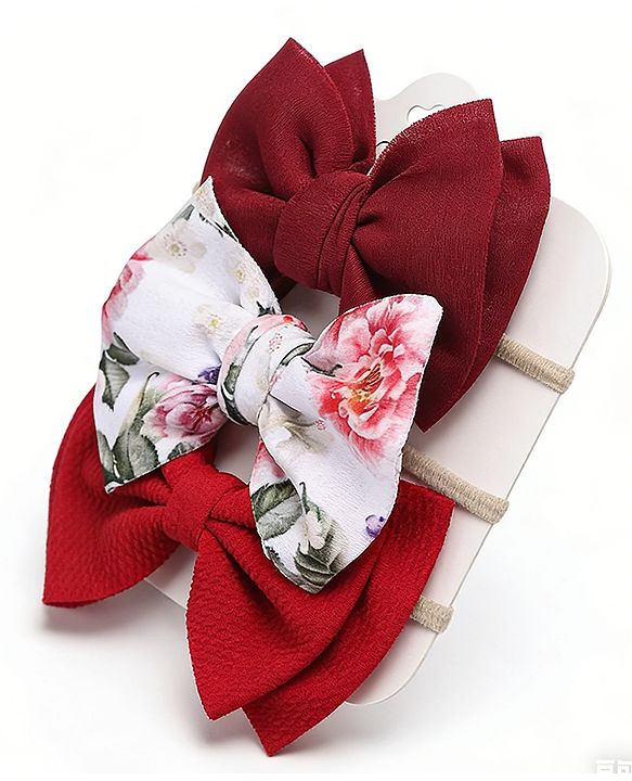Babyhug Headbands With Bow Applique Pack of 3 - Red & White