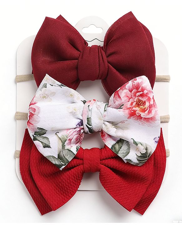 Babyhug Headbands With Bow Applique Pack of 3 - Red & White