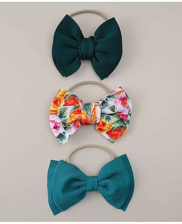 Babyhug Headband with Bow & Floral Applique Pack of 3 - Green
