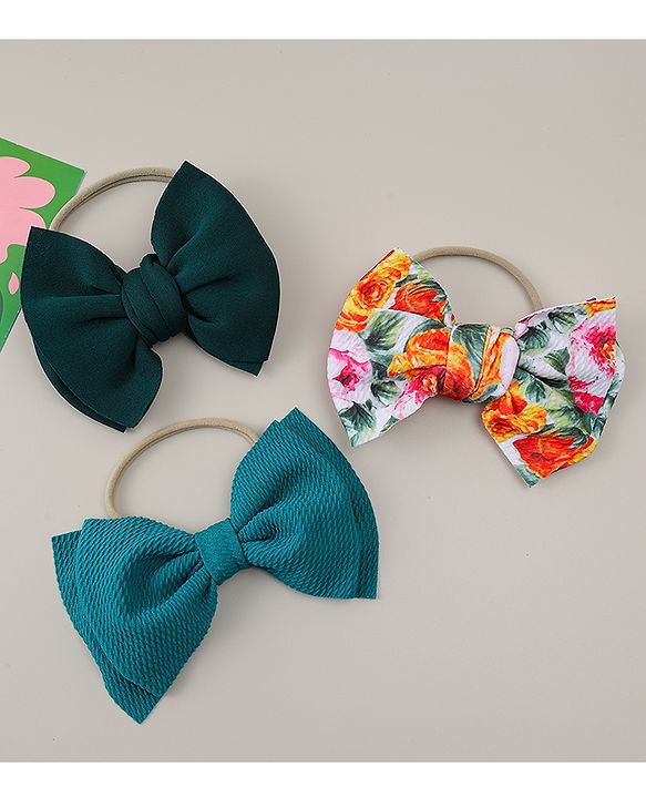 Babyhug Headband with Bow & Floral Applique Pack of 3 - Green
