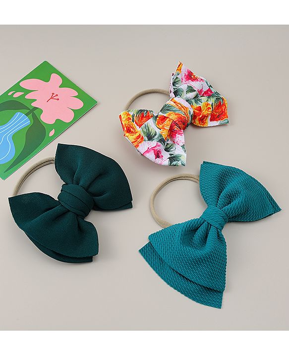 Babyhug Headband with Bow & Floral Applique Pack of 3 - Green