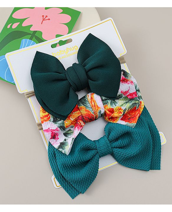 Babyhug Headband with Bow & Floral Applique Pack of 3 - Green
