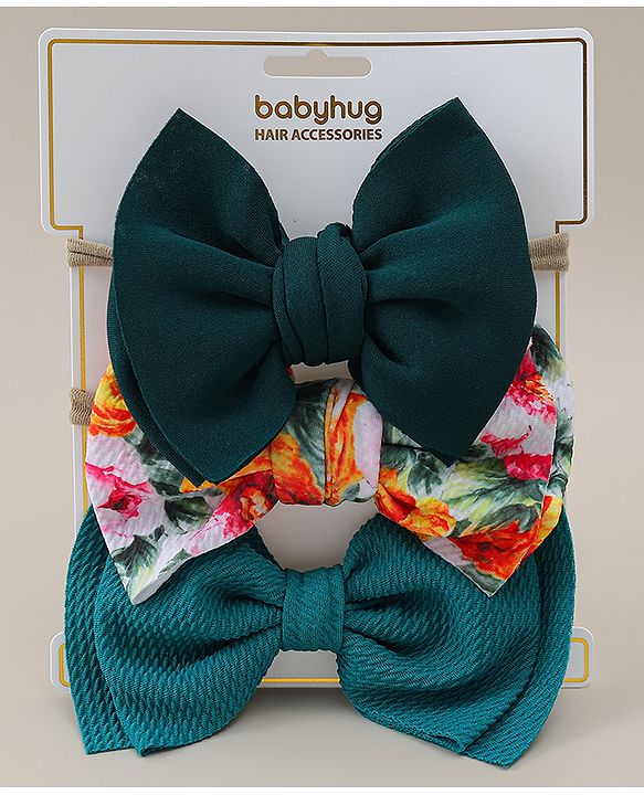 Babyhug Headband with Bow & Floral Applique Pack of 3 - Green