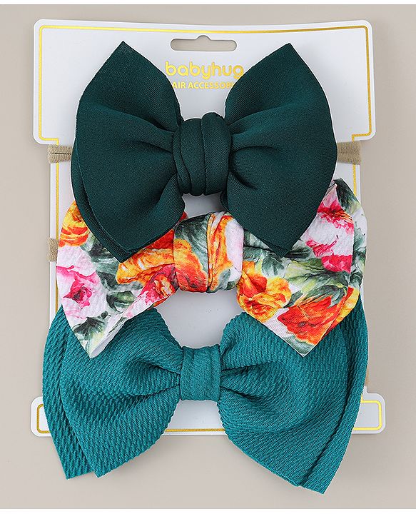 Babyhug Headband with Bow & Floral Applique Pack of 3 - Green