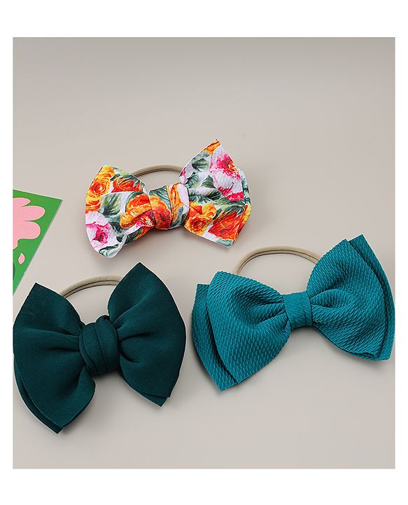Babyhug Headband with Bow & Floral Applique Pack of 3 - Green