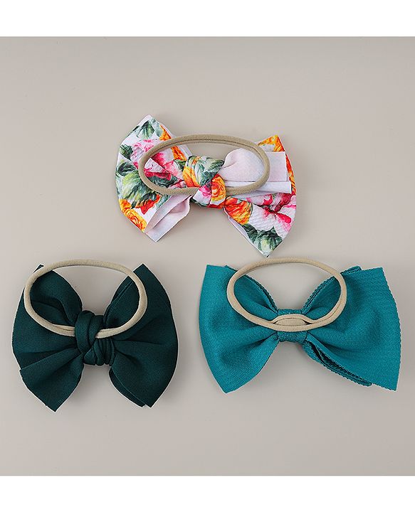 Babyhug Headband with Bow & Floral Applique Pack of 3 - Green