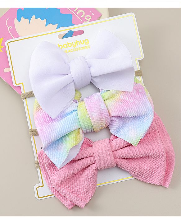 Babyhug Headbands with Bow Applique Pack of 3 - Purple & Pink