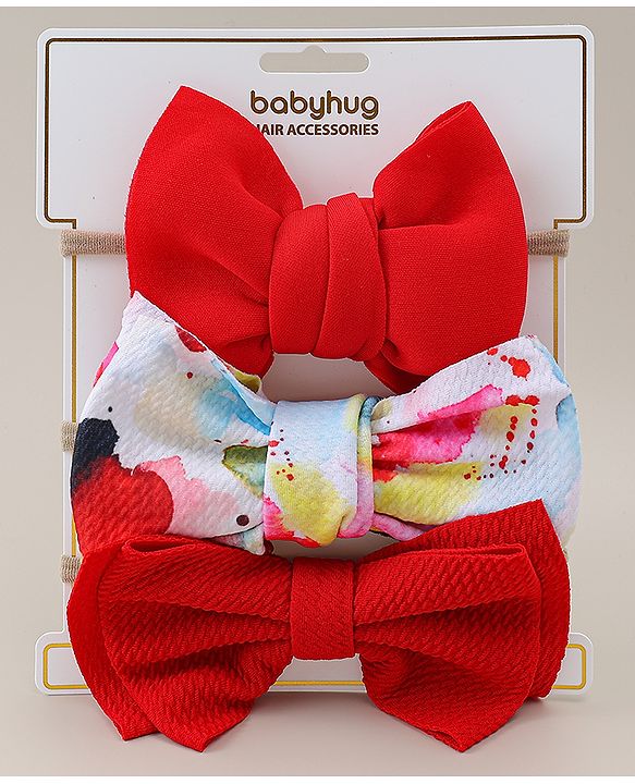 Babyhug Headbands Pack Of 3 - Red & White