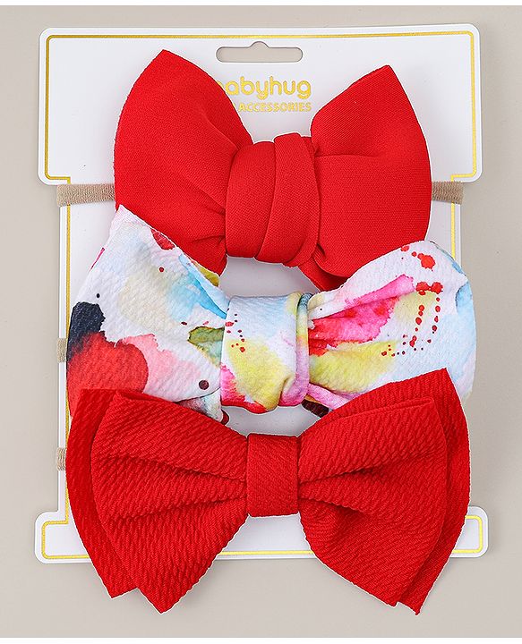 Babyhug Headbands Pack Of 3 - Red & White